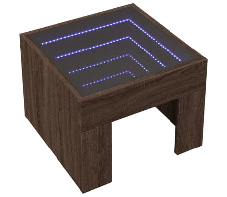 vidaXL Table de chevet avec LED infini ch&ecirc;ne marron 40x40x30 cm