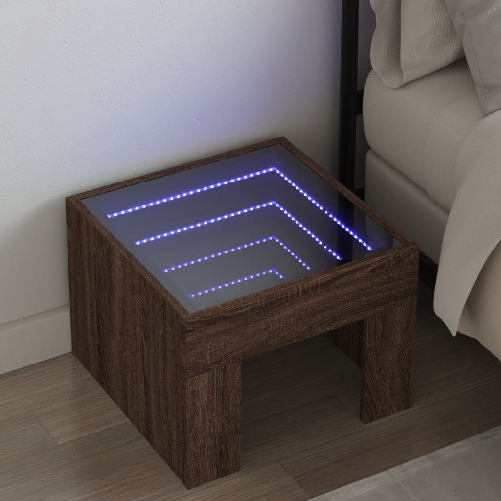 vidaXL Noptieră cu LED infinity, stejar maro, 40x40x30 cm