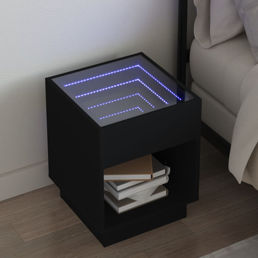 vidaXL Nachttisch mit Infinity-LED Schwarz 40x40x50 cm