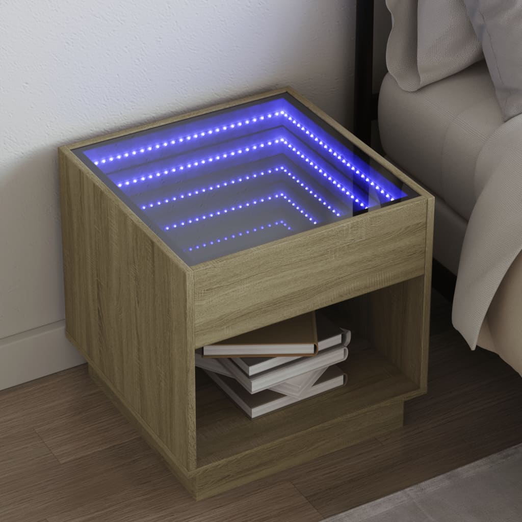 Nachttisch mit Infinity-LED Sonoma-Eiche 50x50x50 cm