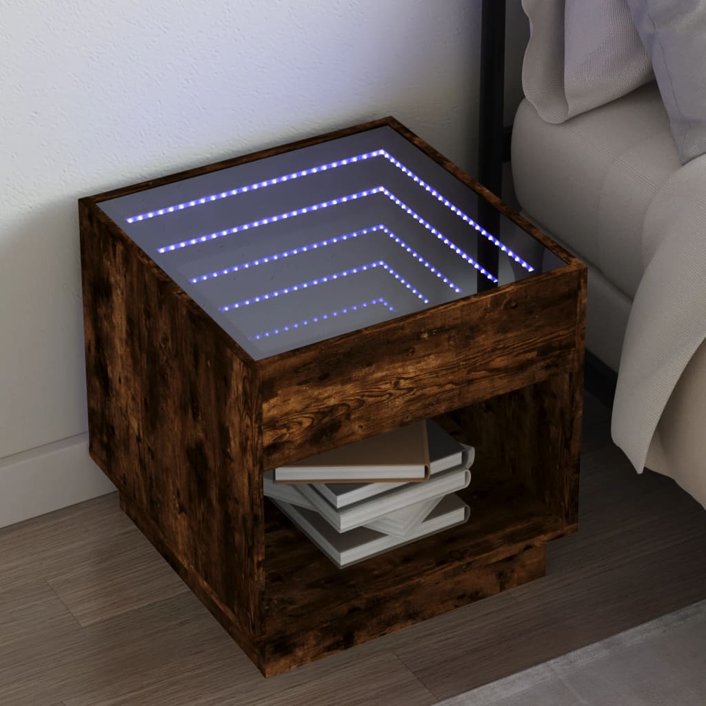 vidaXL Nachttisch mit Infinity-LED Räuchereiche 50x50x50 cm