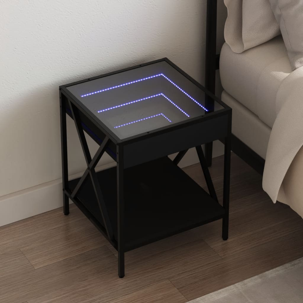 vidaXL Noptieră cu LED infinity, negru, 40x40x49 cm