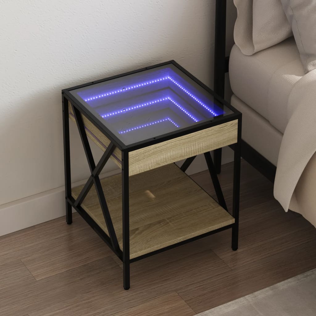 vidaXL Noptieră cu LED infinity, stejar sonoma, 40x40x49 cm