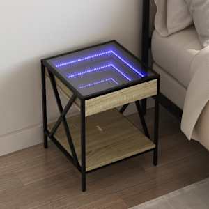 Nočna mizica z neskončnimi LED sonoma hrast 40x40x49 cm