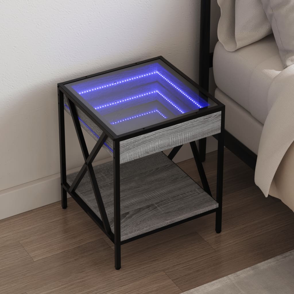 vidaXL Noptieră cu LED infinity, gri sonoma, 40x40x49 cm