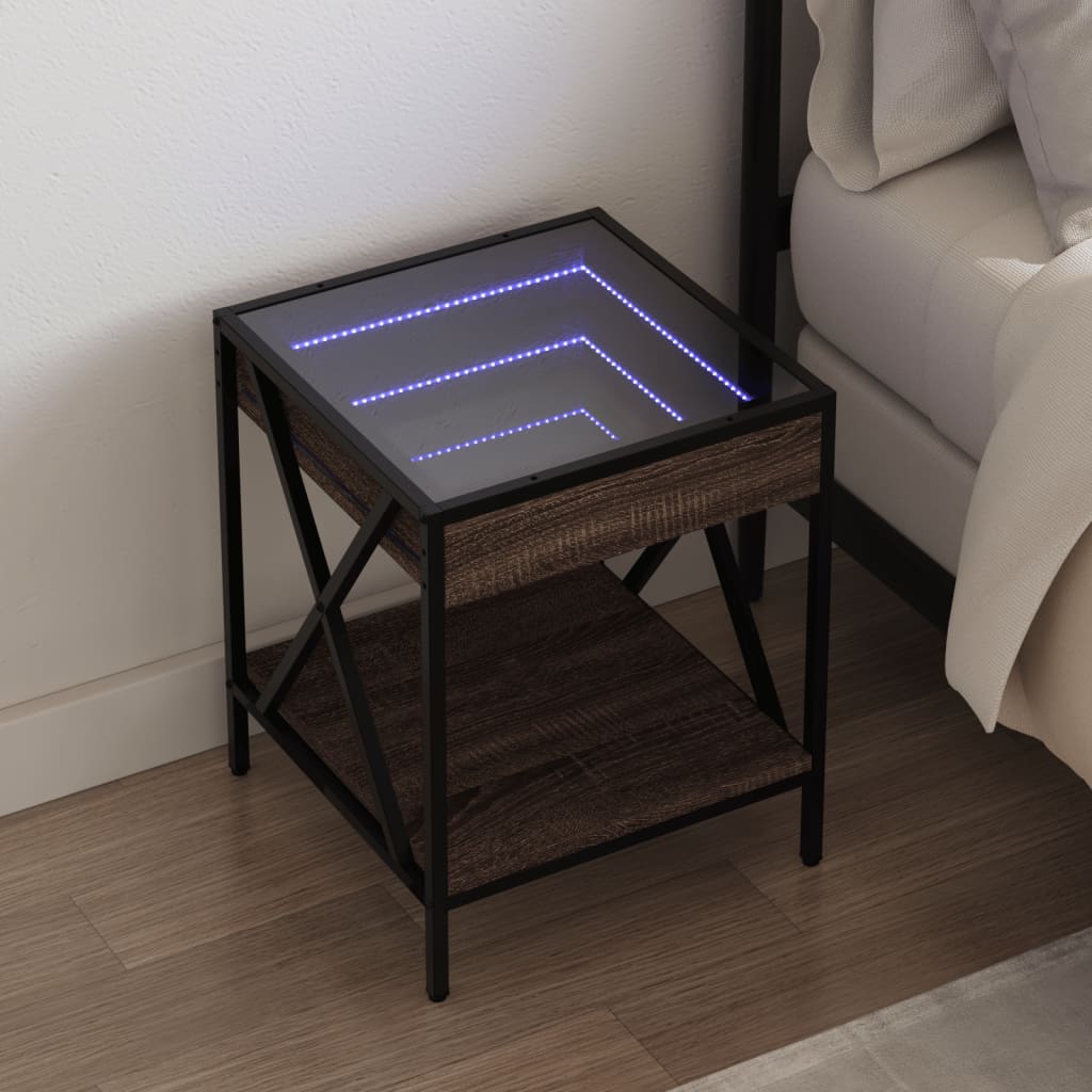 vidaXL Noptieră cu LED infinity, stejar maro, 40x40x49 cm