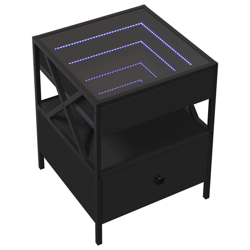 vidaXL fekete végtelen hatású LED-es éjjeliszekrény 40 x 40 x 51 cm