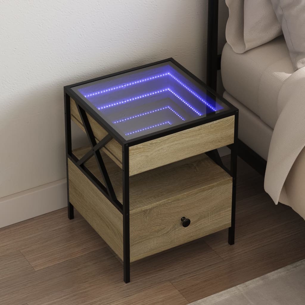 Photos - Storage Сabinet VidaXL Bedside Table with Infinity LED Sonoma Oak 40x40x51 cm 