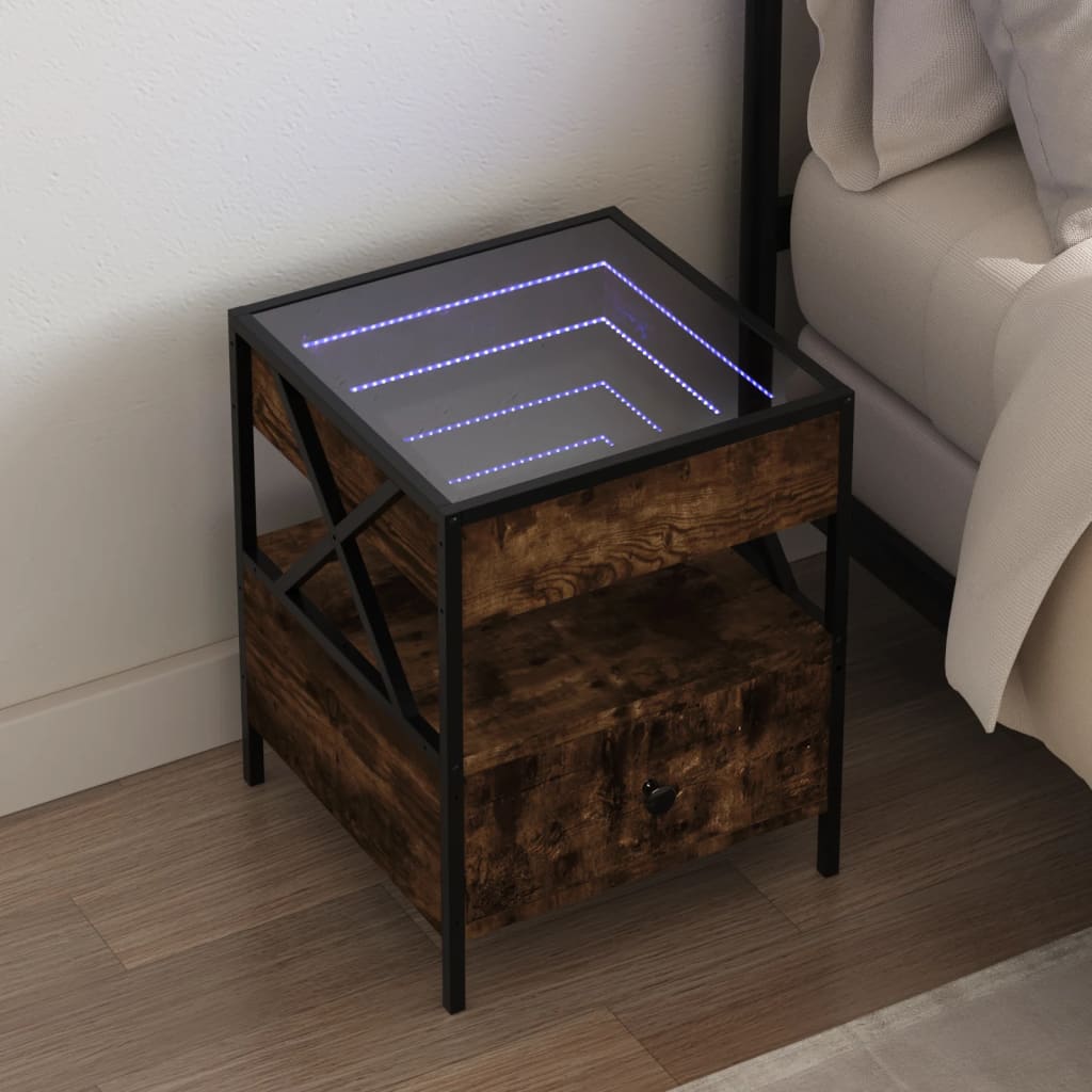 Photos - Storage Сabinet VidaXL Bedside Table with Infinity LED Smoked Oak 40x40x51 cm 