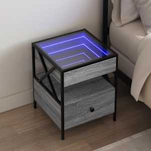 Nočna mizica z neskončnimi LED siva sonoma 40x40x51 cm