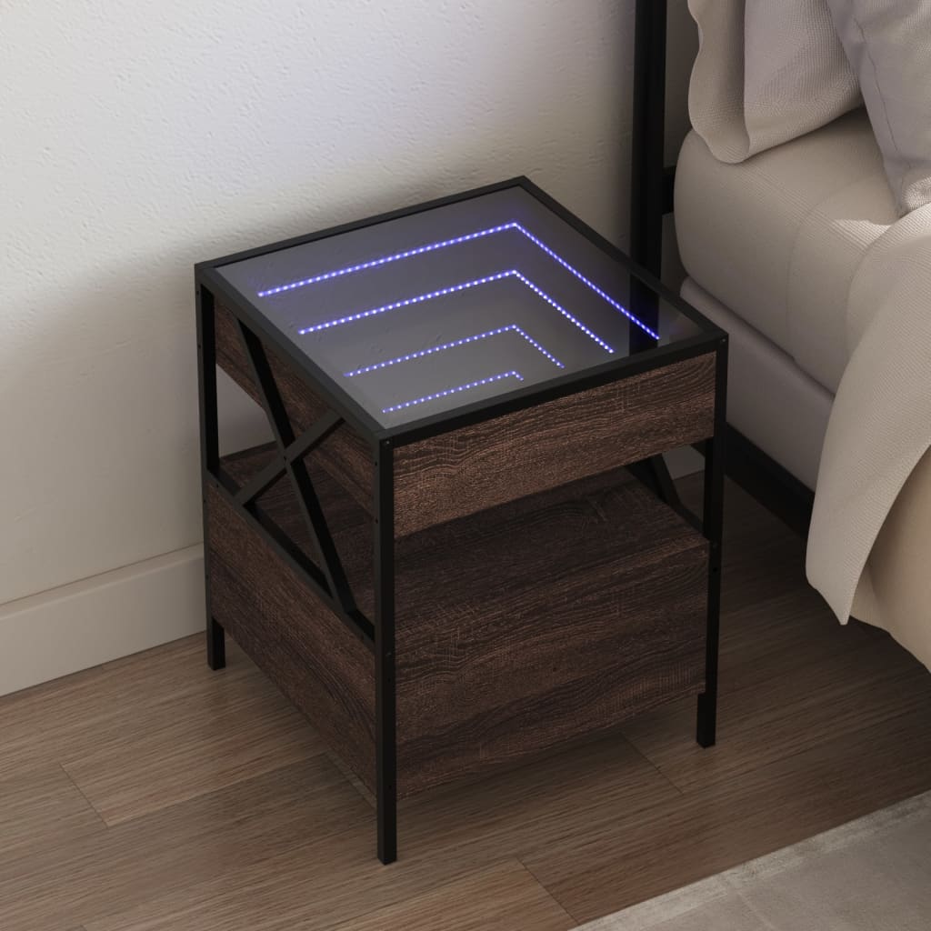 vidaXL Noptieră cu LED infinity, stejar maro, 40x40x51 cm