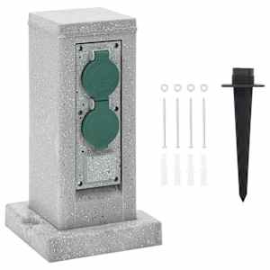 Zunanja vtičnica s klinom 4-smerna kamnito siva 16x16x29,5 cm