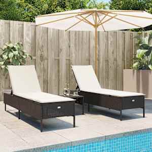 Ležalnik z blazino 3 kosi rjav poli ratan