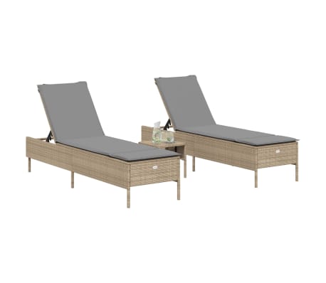 vidaXL Set Lettini Prendisole con Cuscini 3pz Marrone in Polyrattan