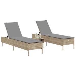 vidaXL Set Lettini Prendisole con Cuscini 3pz Marrone in Polyrattan
