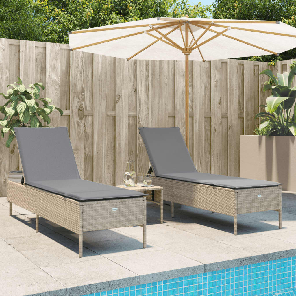 vidaXL 3-tlg. Sonnenliegen-Set mit Auflage Beige Poly Rattan