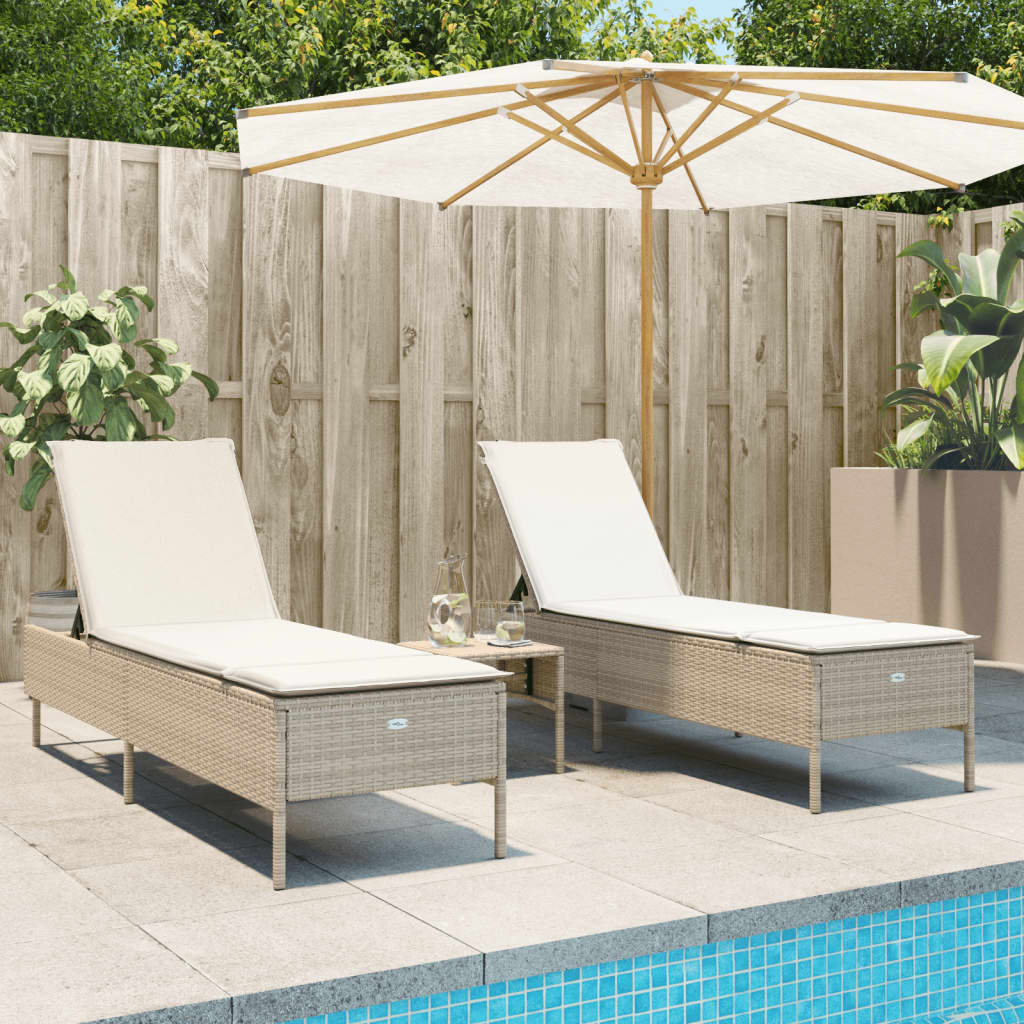 vidaXL 3-tlg. Sonnenliegen-Set mit Auflage Beige Poly Rattan