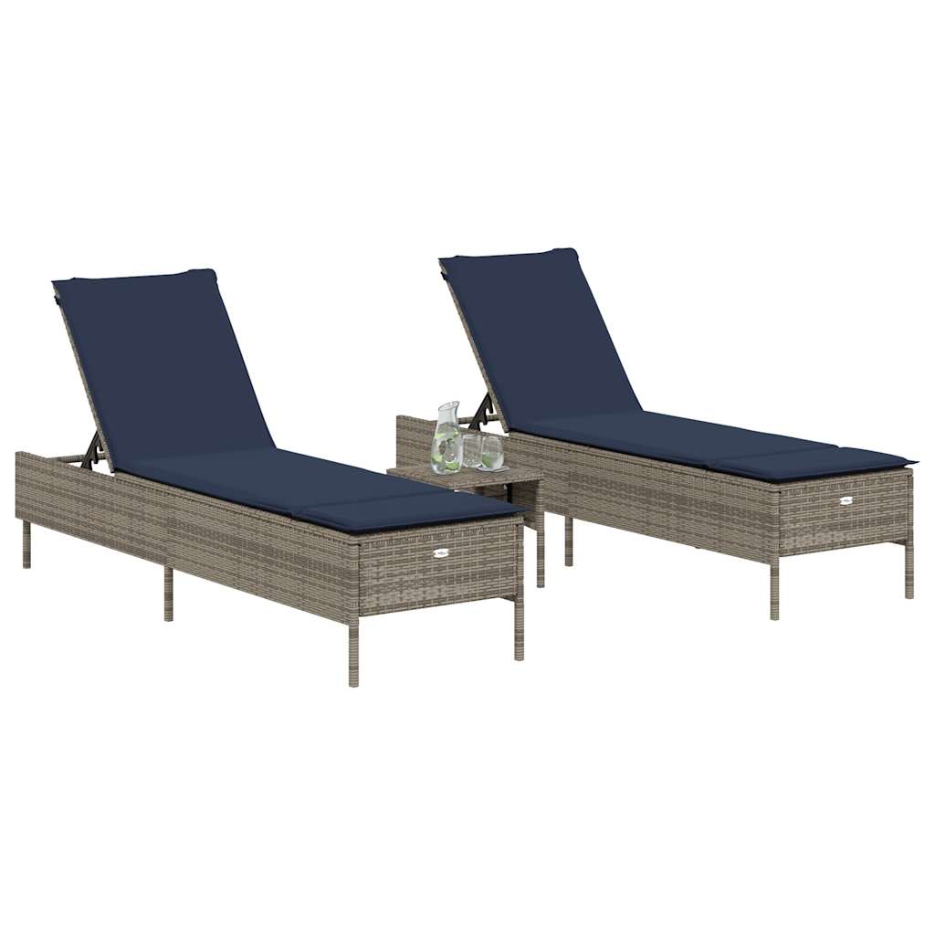 Sun Lounger Set with Cushion Outdoor Chaise Lounge 3 Piece Poly Rattan vidaXL - Picture 31 of 39