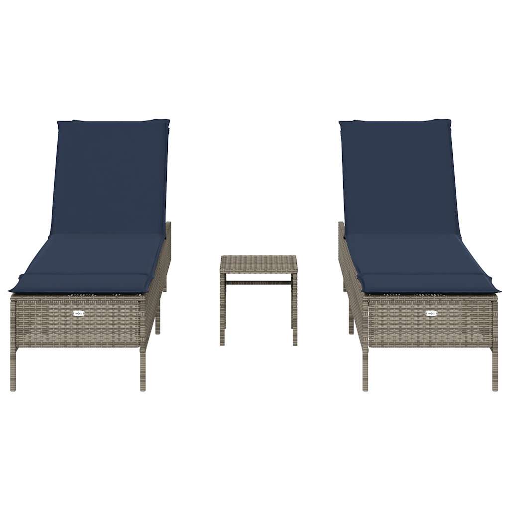 Sun Lounger Set with Cushion Outdoor Chaise Lounge 3 Piece Poly Rattan vidaXL - Picture 32 of 39