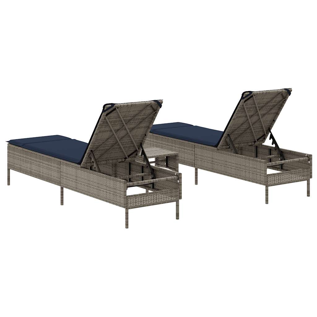 Sun Lounger Set with Cushion Outdoor Chaise Lounge 3 Piece Poly Rattan vidaXL - Picture 34 of 39