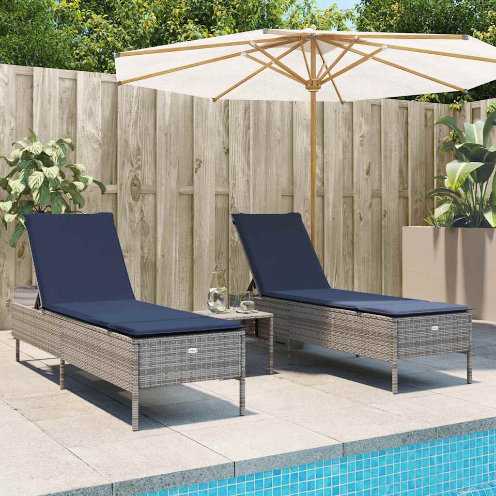 Sun Lounger Set with Cushion Outdoor Chaise Lounge 3 Piece Poly Rattan vidaXL - Picture 29 of 39