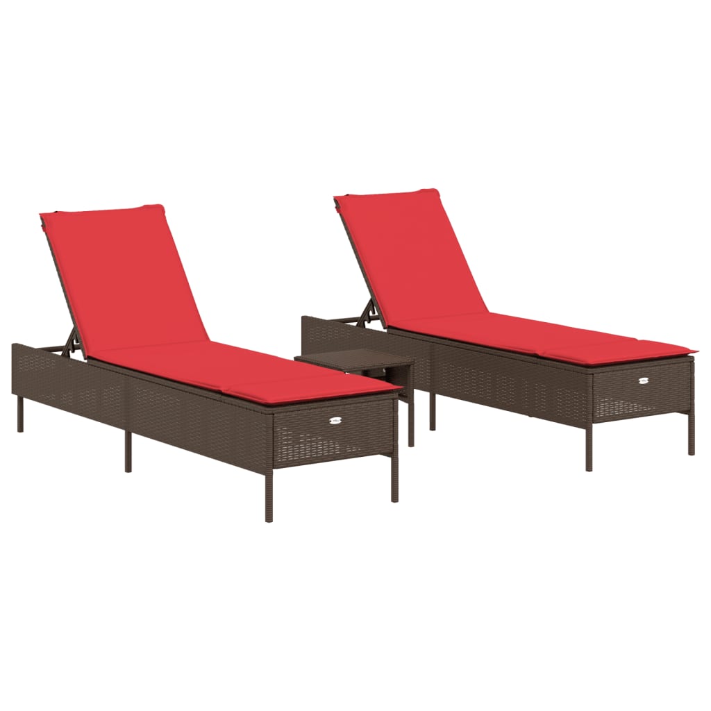 Sun Lounger Set with Cushion Outdoor Chaise Lounge 3 Piece Poly Rattan vidaXL - Picture 16 of 39