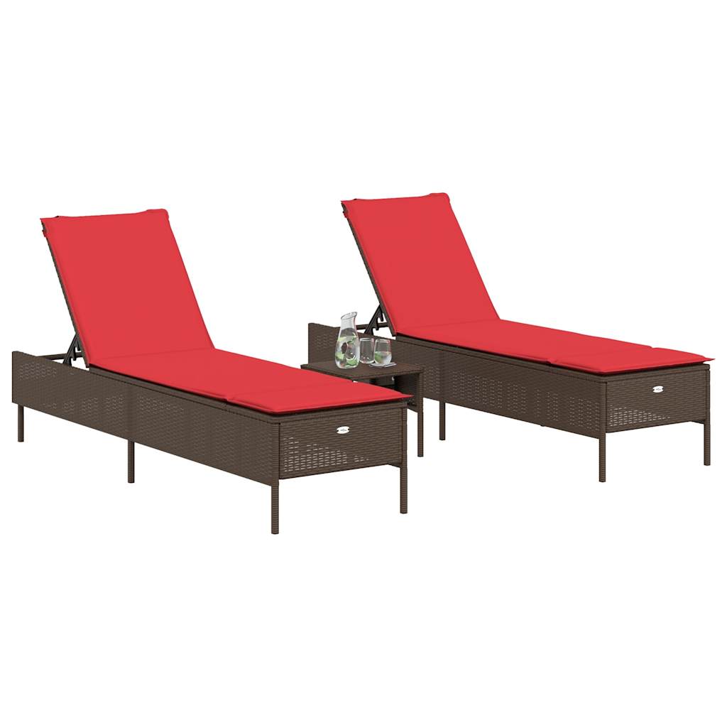 Sun Lounger Set with Cushion Outdoor Chaise Lounge 3 Piece Poly Rattan vidaXL - Picture 19 of 39