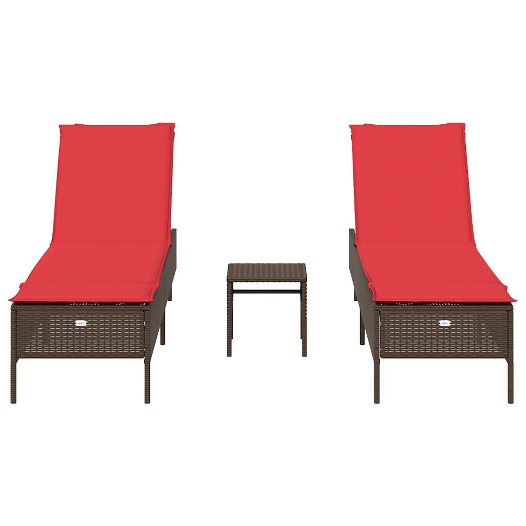 Sun Lounger Set with Cushion Outdoor Chaise Lounge 3 Piece Poly Rattan vidaXL - Picture 20 of 39