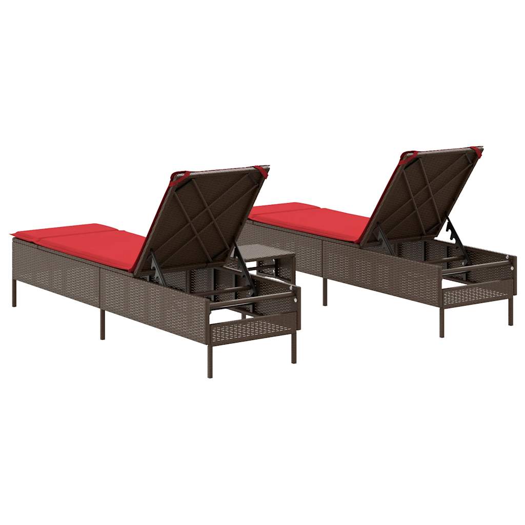 Sun Lounger Set with Cushion Outdoor Chaise Lounge 3 Piece Poly Rattan vidaXL - Picture 22 of 39