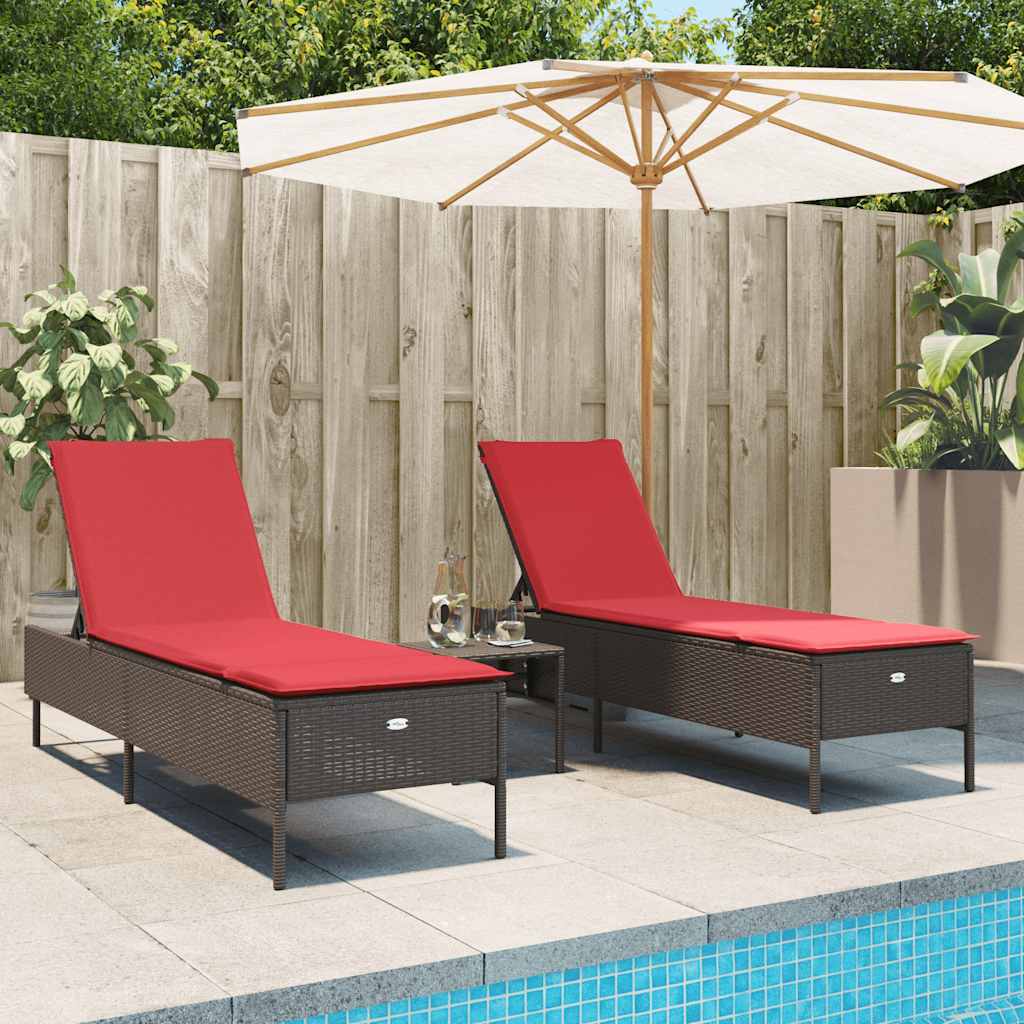 Sun Lounger Set with Cushion Outdoor Chaise Lounge 3 Piece Poly Rattan vidaXL - Picture 17 of 39