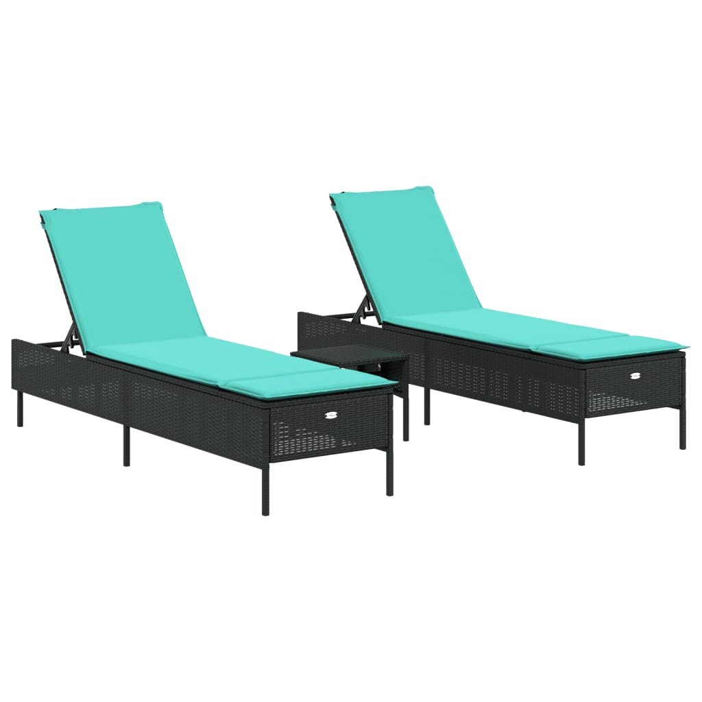 Sun Lounger Set with Cushion Outdoor Chaise Lounge 3 Piece Poly Rattan vidaXL - Picture 4 of 39