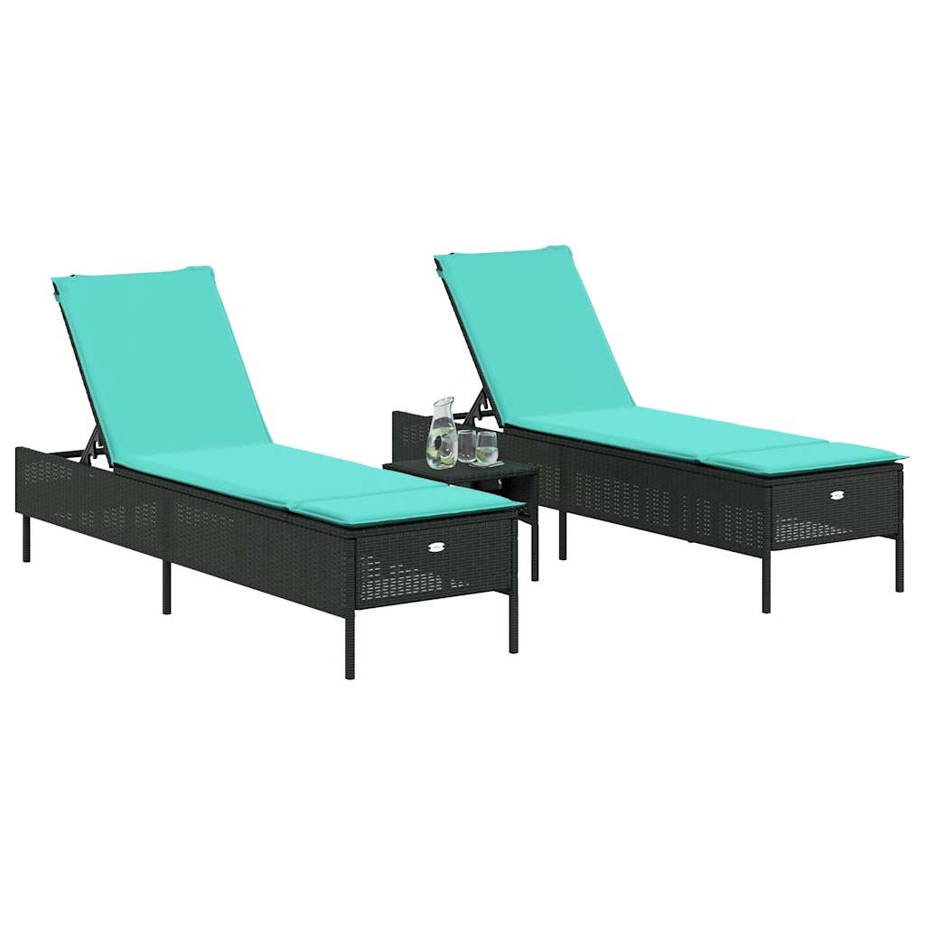 Sun Lounger Set with Cushion Outdoor Chaise Lounge 3 Piece Poly Rattan vidaXL - Picture 7 of 39