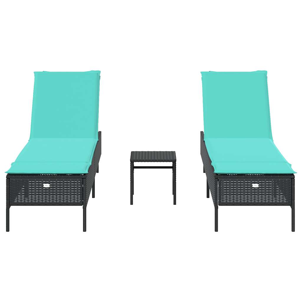Sun Lounger Set with Cushion Outdoor Chaise Lounge 3 Piece Poly Rattan vidaXL - Picture 8 of 39