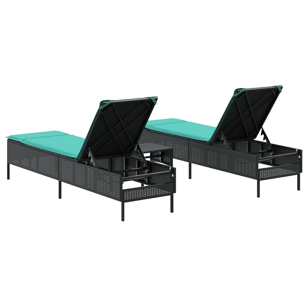 Sun Lounger Set with Cushion Outdoor Chaise Lounge 3 Piece Poly Rattan vidaXL - Picture 10 of 39