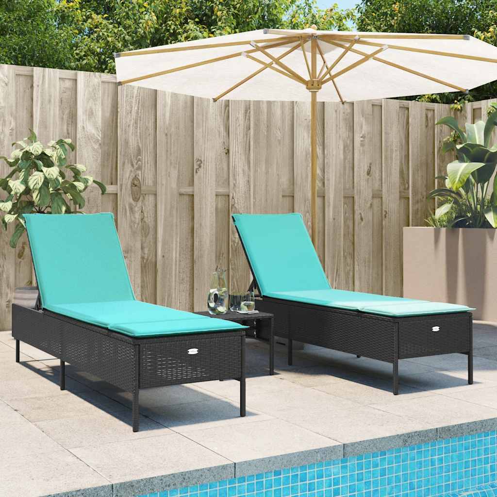 Sun Lounger Set with Cushion Outdoor Chaise Lounge 3 Piece Poly Rattan vidaXL - Picture 5 of 39