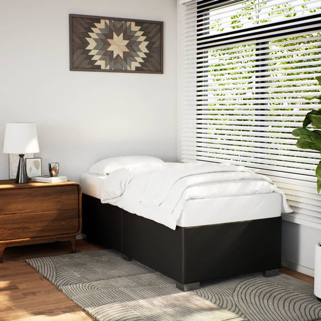 Sengeramme 80×200 cm i sort kunstlæder - enkeltseng med lameller