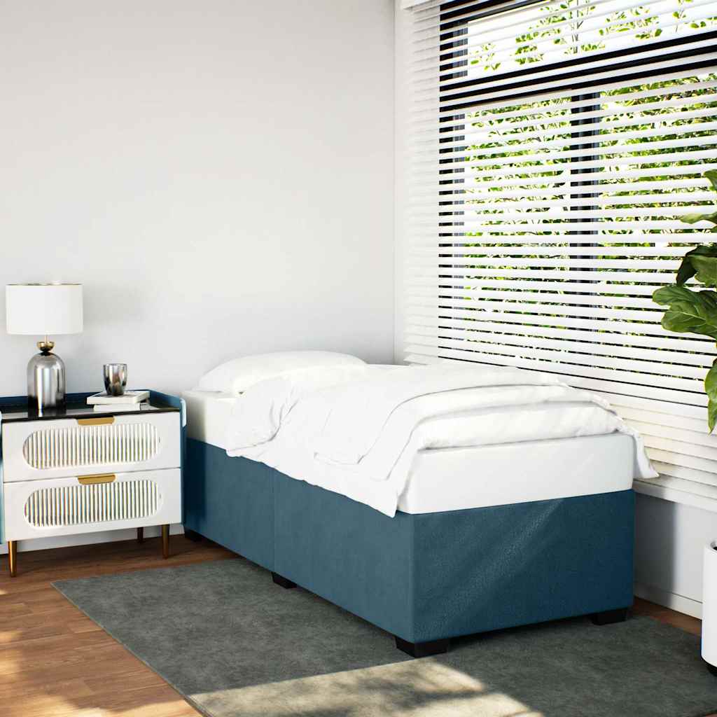 Sengeramme i fløjl 80x200 cm - blå, med lamelbund