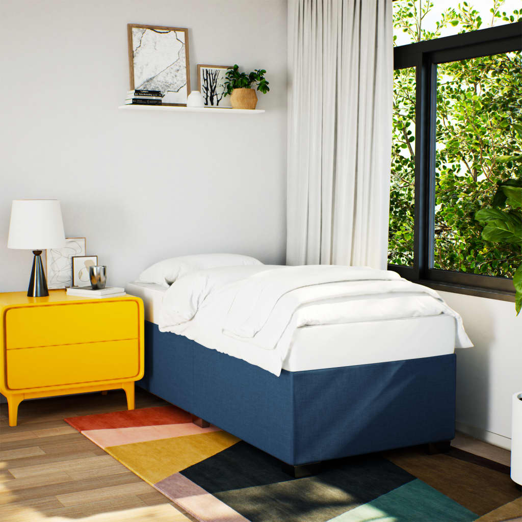 vidaXL Boxspring met matras stof blauw 100x200 cm afbeelding