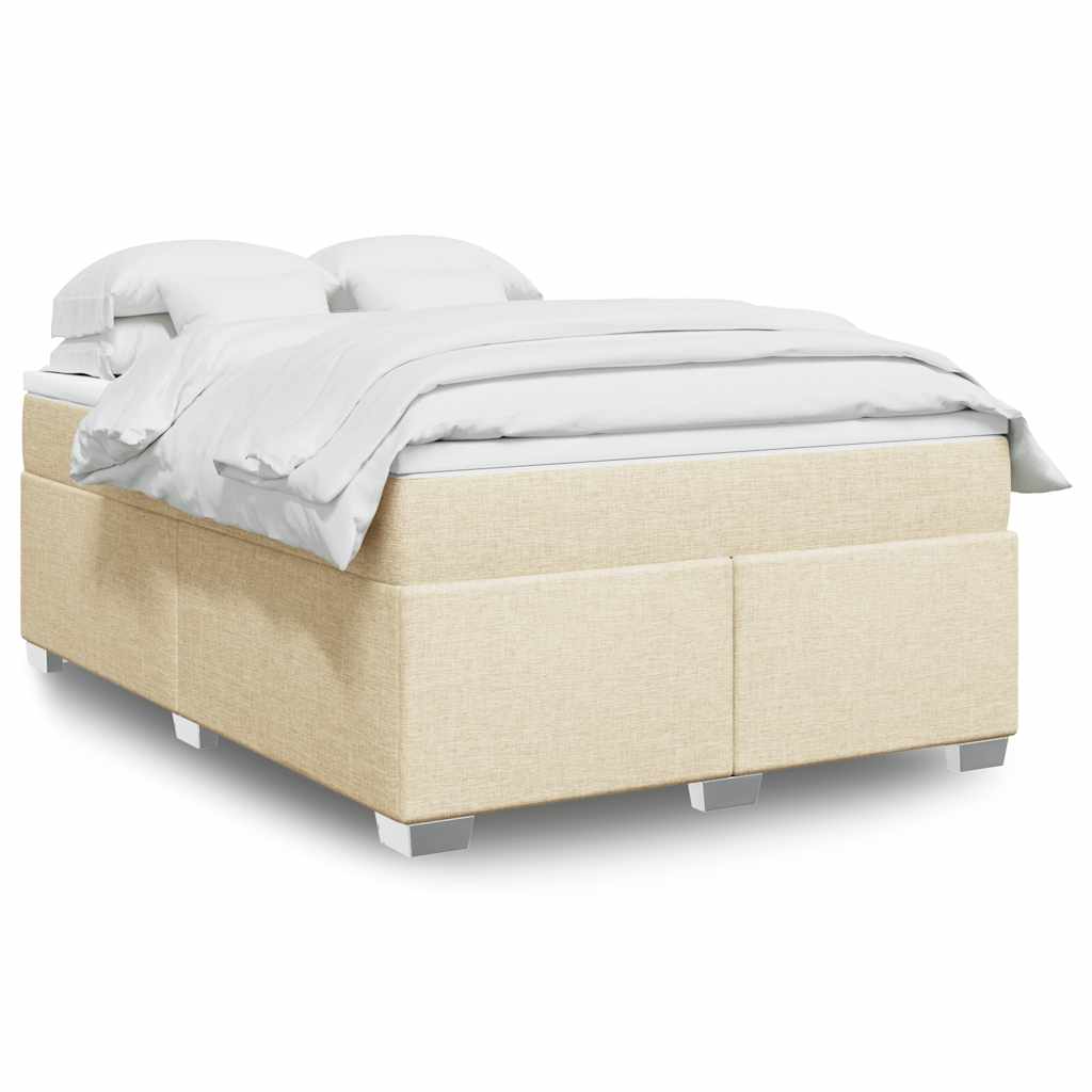 vidaXL Pat box spring cu saltea, crem, 140x200 cm, textil