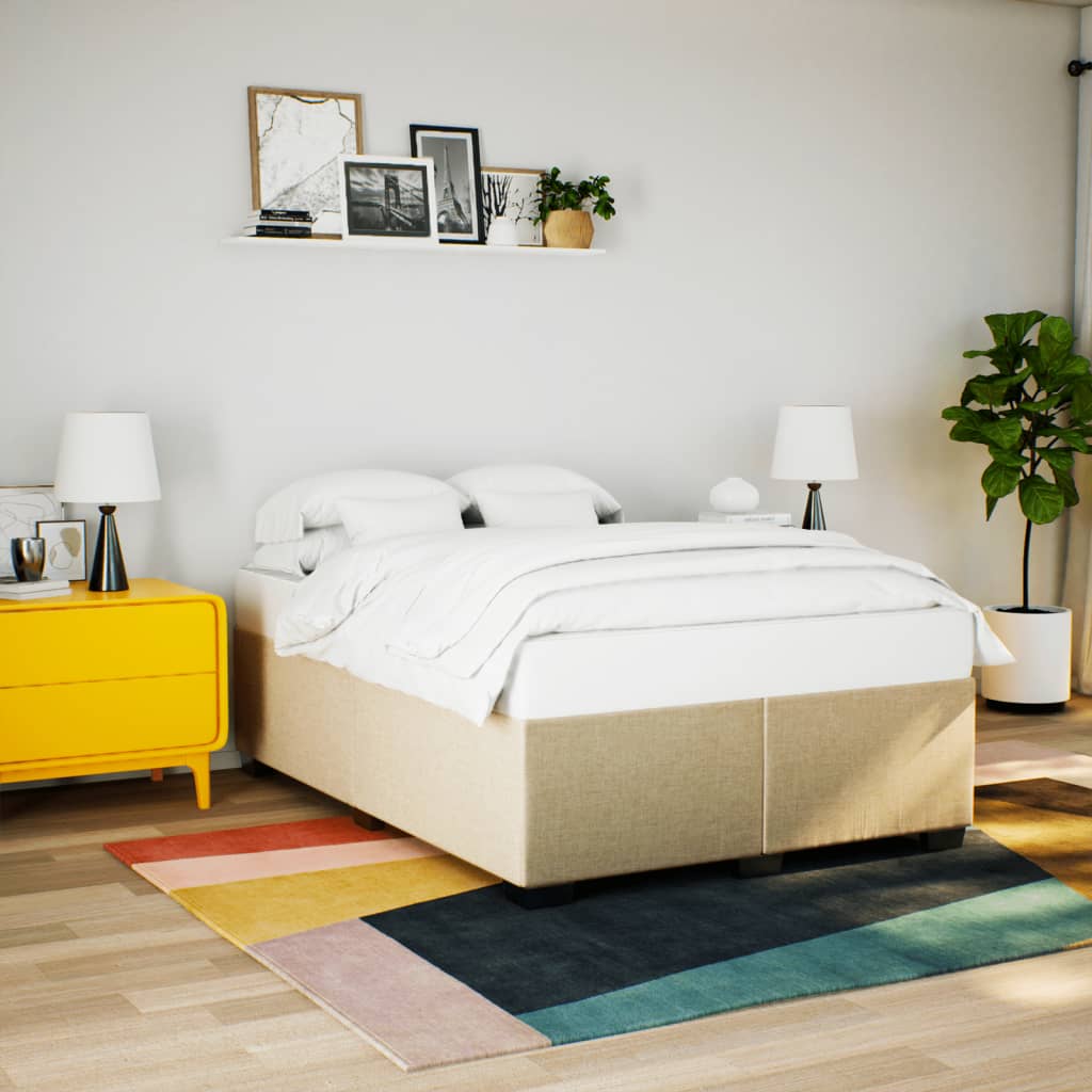 vidaXL Boxspring met matras stof crèmekleurig 140x200 cm afbeelding