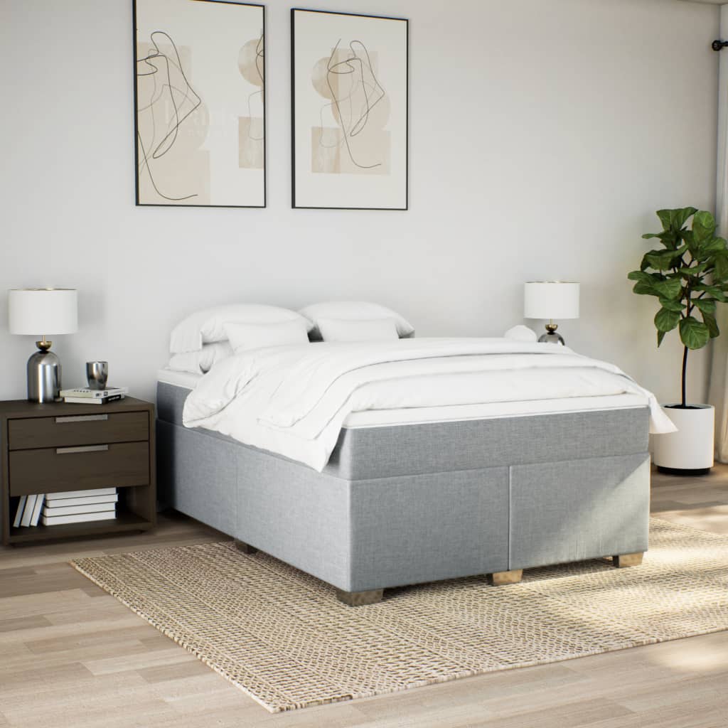 vidaXL Boxspring met matras stof lichtgrijs 160x200 cm afbeelding