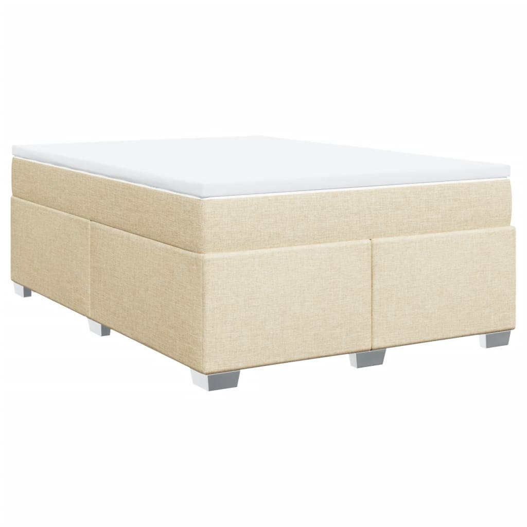 vidaXL Pat box spring cu saltea, crem, 160x200 cm, material textil