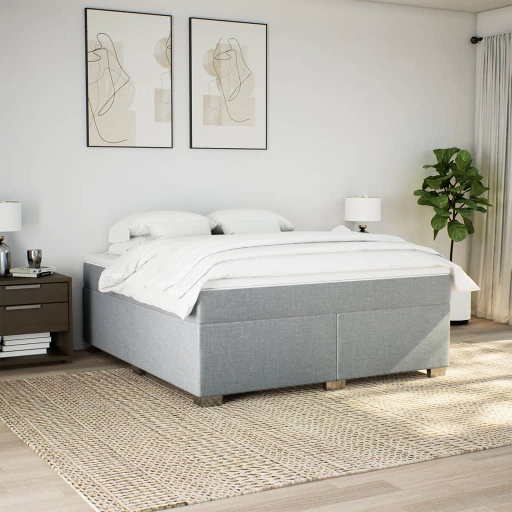 vidaXL Boxspring met matras stof lichtgrijs 200x200 cm grijs, foto 2