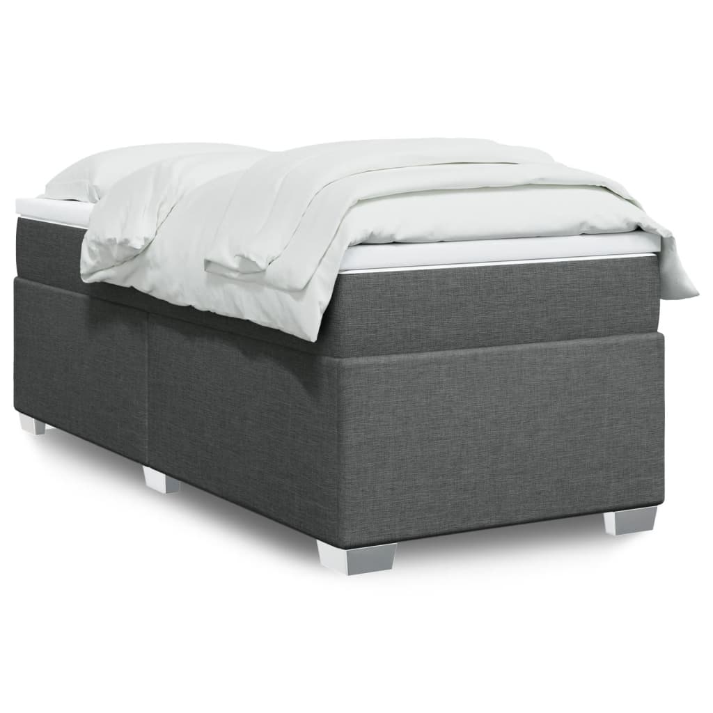 vidaXL Pat box spring cu saltea, gri închis, 90x190 cm, textil