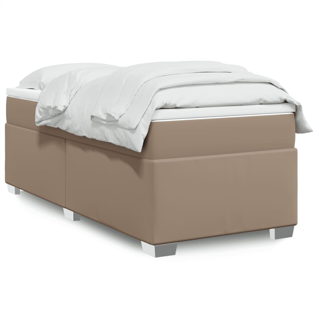 vidaXL Pat box spring cu saltea, cappuccino, 80x200 cm piele ecologică