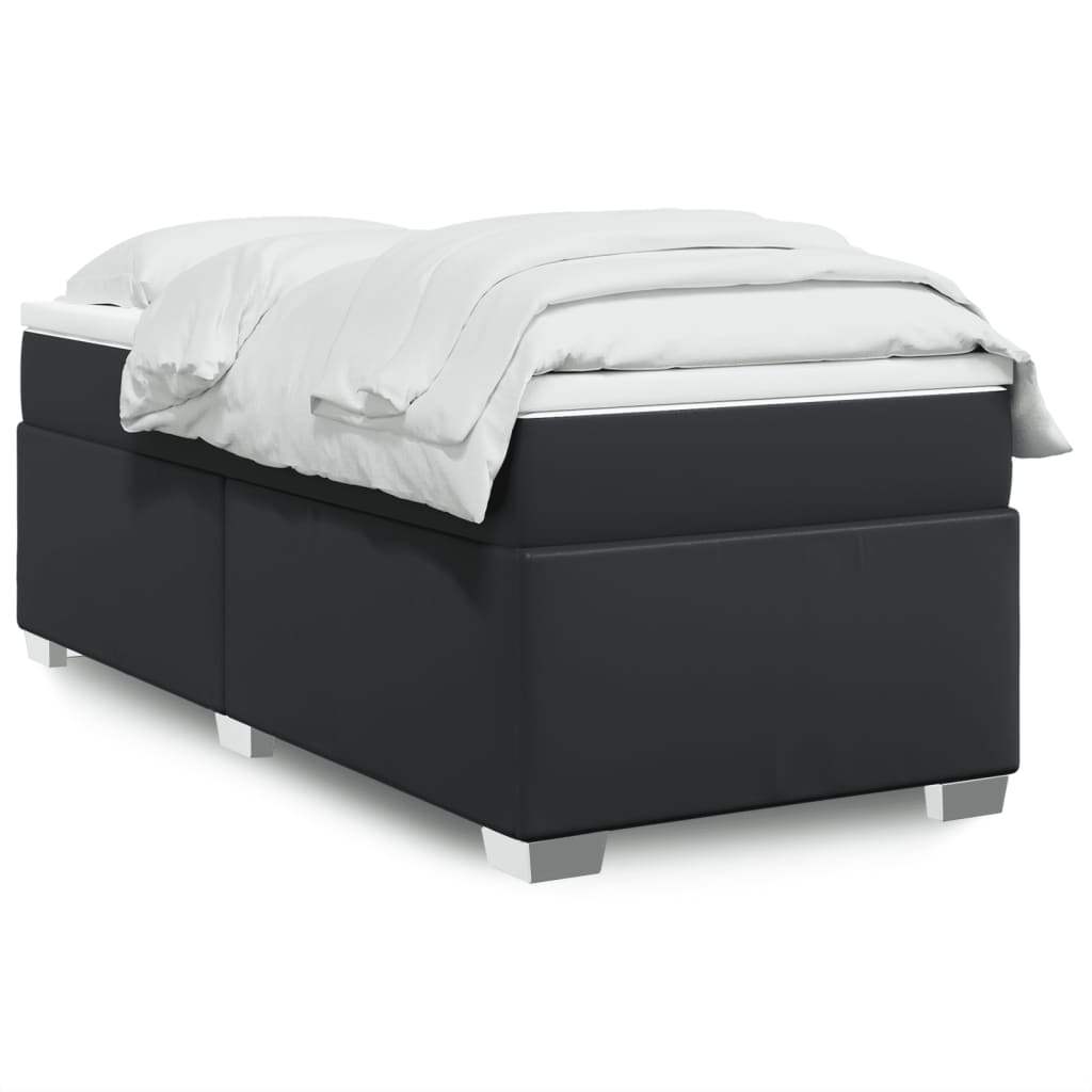 vidaXL Pat box spring cu saltea, negru, 90x200 cm, piele ecologică