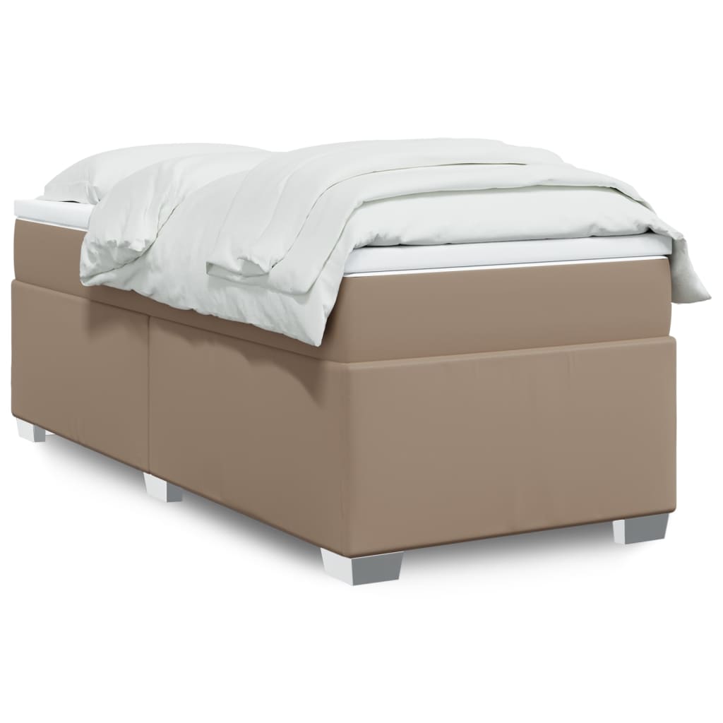 vidaXL Pat box spring cu saltea, cappuccino, 90x200 cm piele ecologică