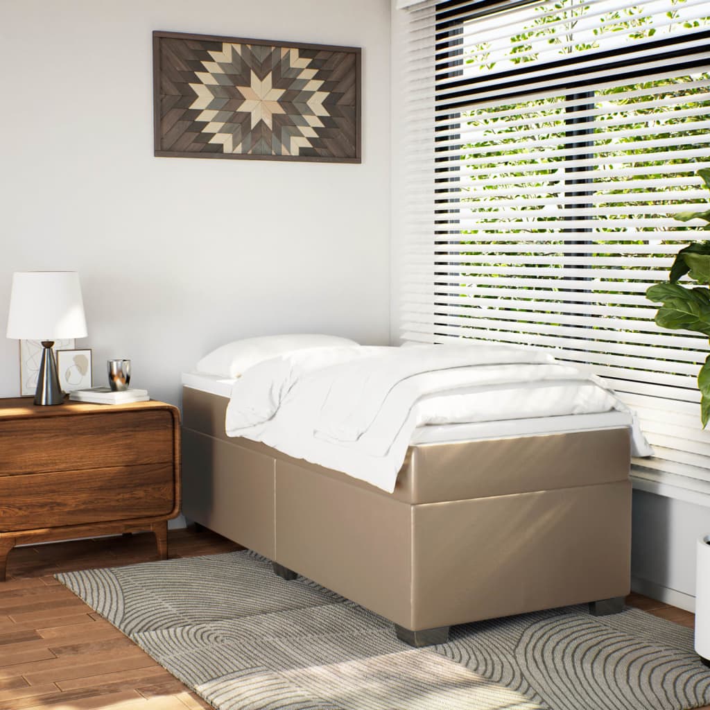 vidaXL Boxspring met matras kunstleer cappuccinokleurig 100x200 cm afbeelding