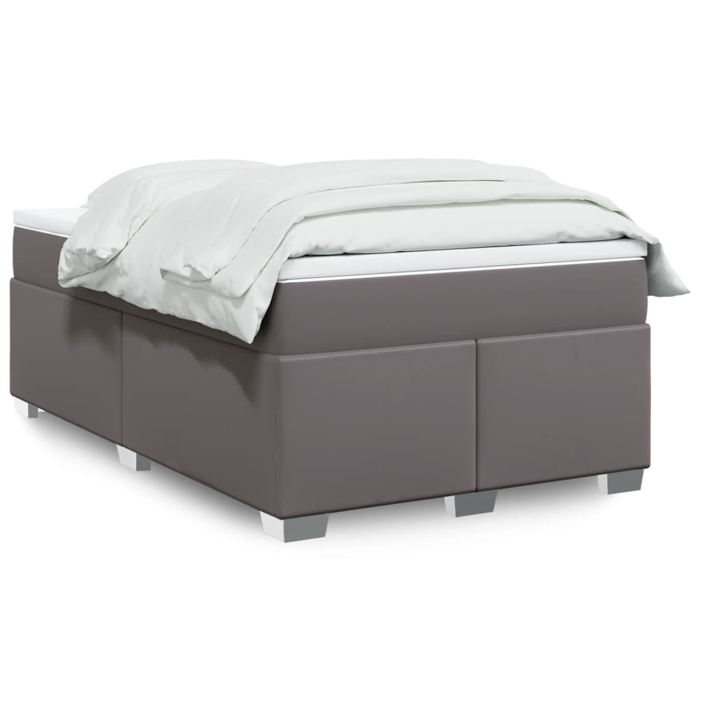 vidaXL Pat box spring cu saltea, gri, 120x190 cm, piele ecologică