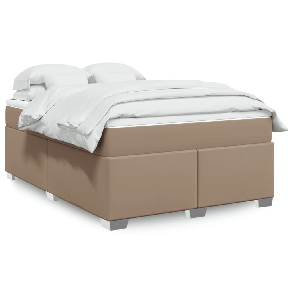 vidaXL Pat box spring cu saltea, cappuccino, 140x190cm piele ecologică